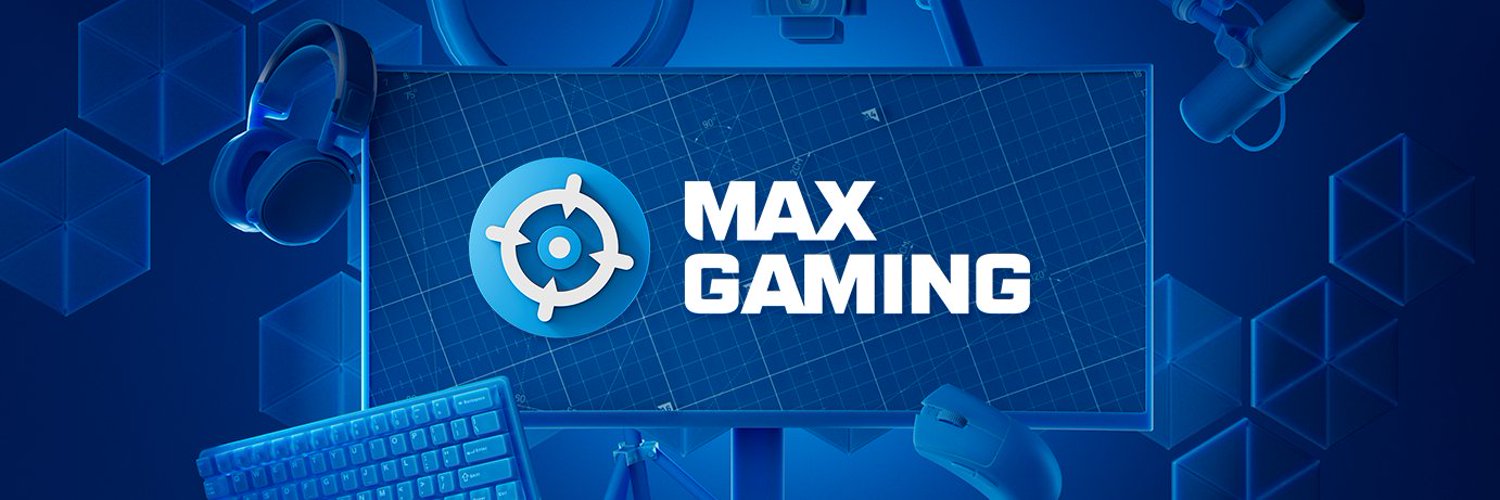 Official MaxGaming X banner, blue products and logo